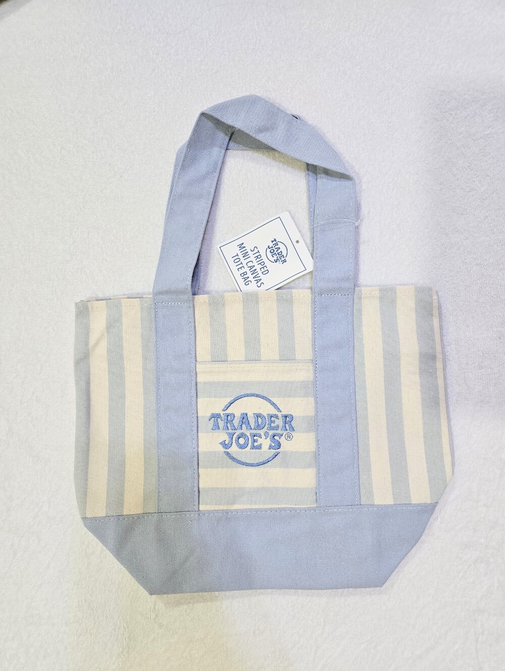 BNWT TRADER JOE'S Striped Mini Canvas Tote Bag In Blue